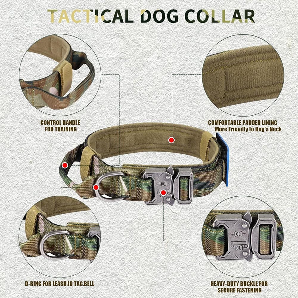 MOSZAR LLC - Dog Collar & Bungee Leash Set – Adjustable, Metal Buckle, Airtag Ready (L) - Camouflage