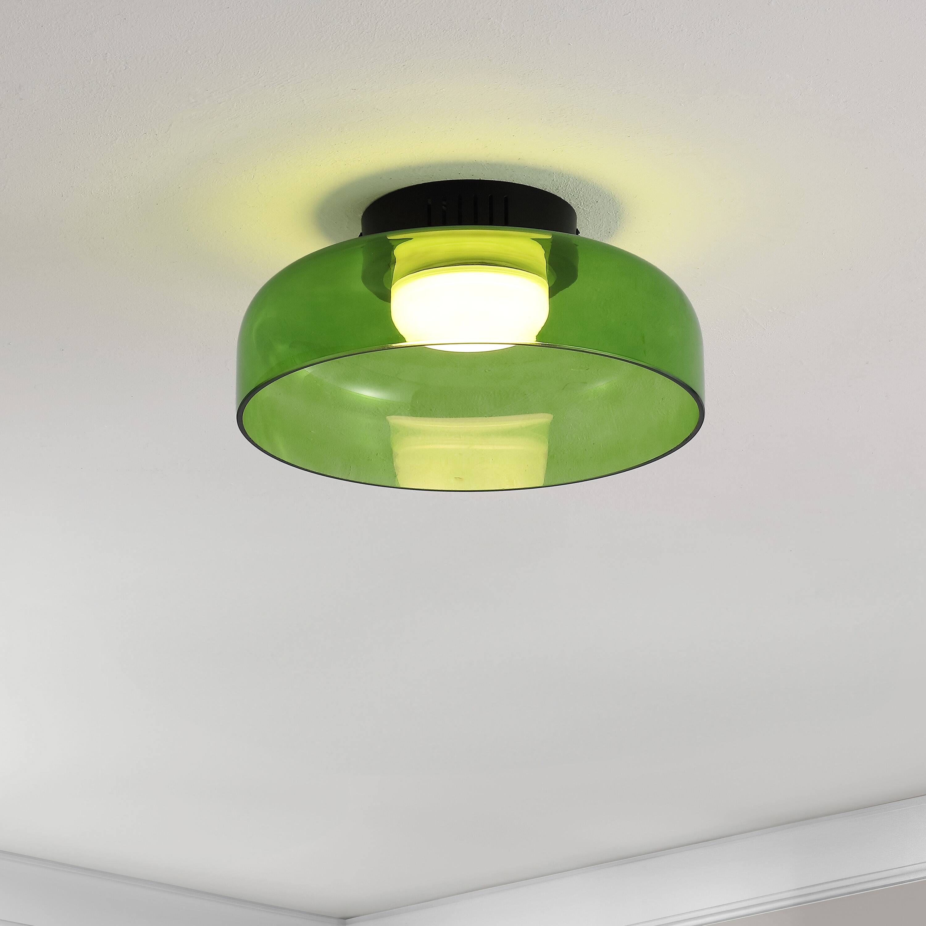 Alt View 1. Jonathan Y - Kalmar 12" Modern Minimalist Iron/Glass Dimmable Integrated LED Flush Mount, Green/Black - Green.