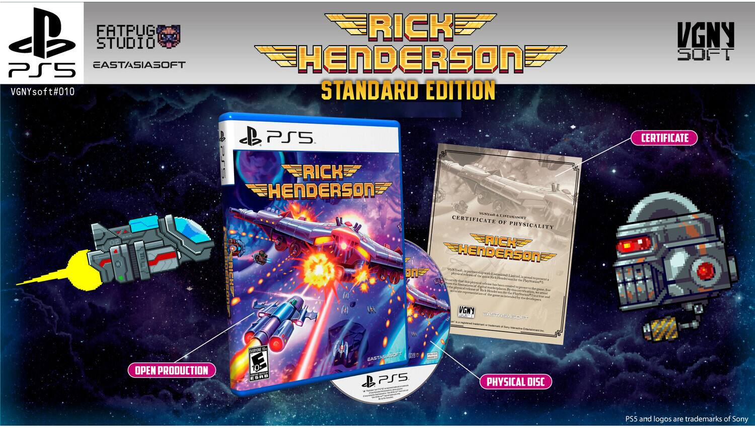 Sure, here is the corrected and grouped text from the image:

---

**VGNYsoft#010**

**FATPUG STUDIO EASTASIASOFT PS5**

**RICK HENDERSON STANDARD EDITION**

**VGNY SOFT**

**PS5**

**RICK HENDERSON**

**CERTIFICATE OF PHYSICALITY**

**RICK HENDERSON**

**OPEN PRODUCTION**

**PHYSICAL DISC**

**PS5 and logos are trademarks of Sony**

---

**VGNY SOFT**

**RICK HENDERSON**

**STANDARD EDITION**

**PS5**

**CERTIFICATE**

**PHYSICAL DISC**

**OPEN PRODUCTION**

---

**VGNYsoft#010**

**FATPUG STUDIO EASTASIASOFT PS5**

**RICK HENDERSON STANDARD EDITION**

**VGNY SOFT**

**PS5**

**RICK HENDERSON**

**CERTIFICATE OF PHYSICALITY**

**RICK HENDERSON**

**OPEN PRODUCTION**

**PHYSICAL DISC**

**PS5 and logos are trademarks of Sony**

---

**VGNY SOFT**

**RICK HENDERSON**

**STANDARD EDITION**

**PS5**

**