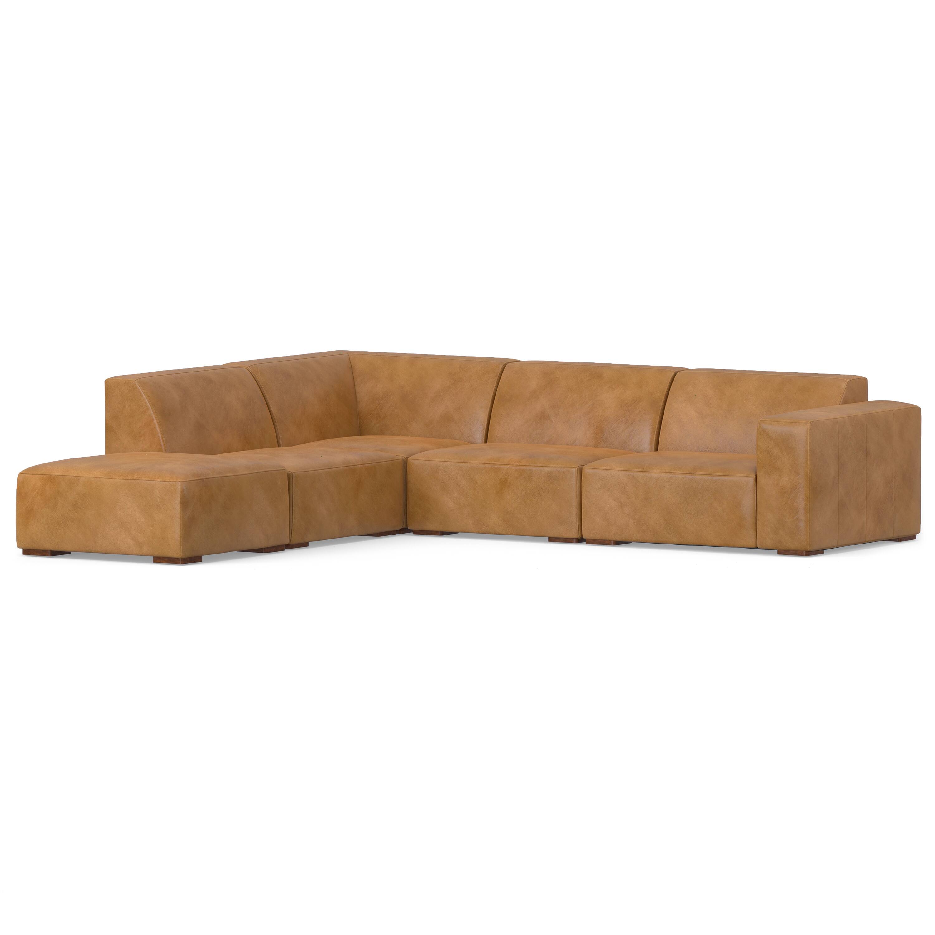 Simpli Home - Rex Left Corner Sectional Modular Sofa with Ottoman in Genuine Leather - Sienna - Thumbnail 3