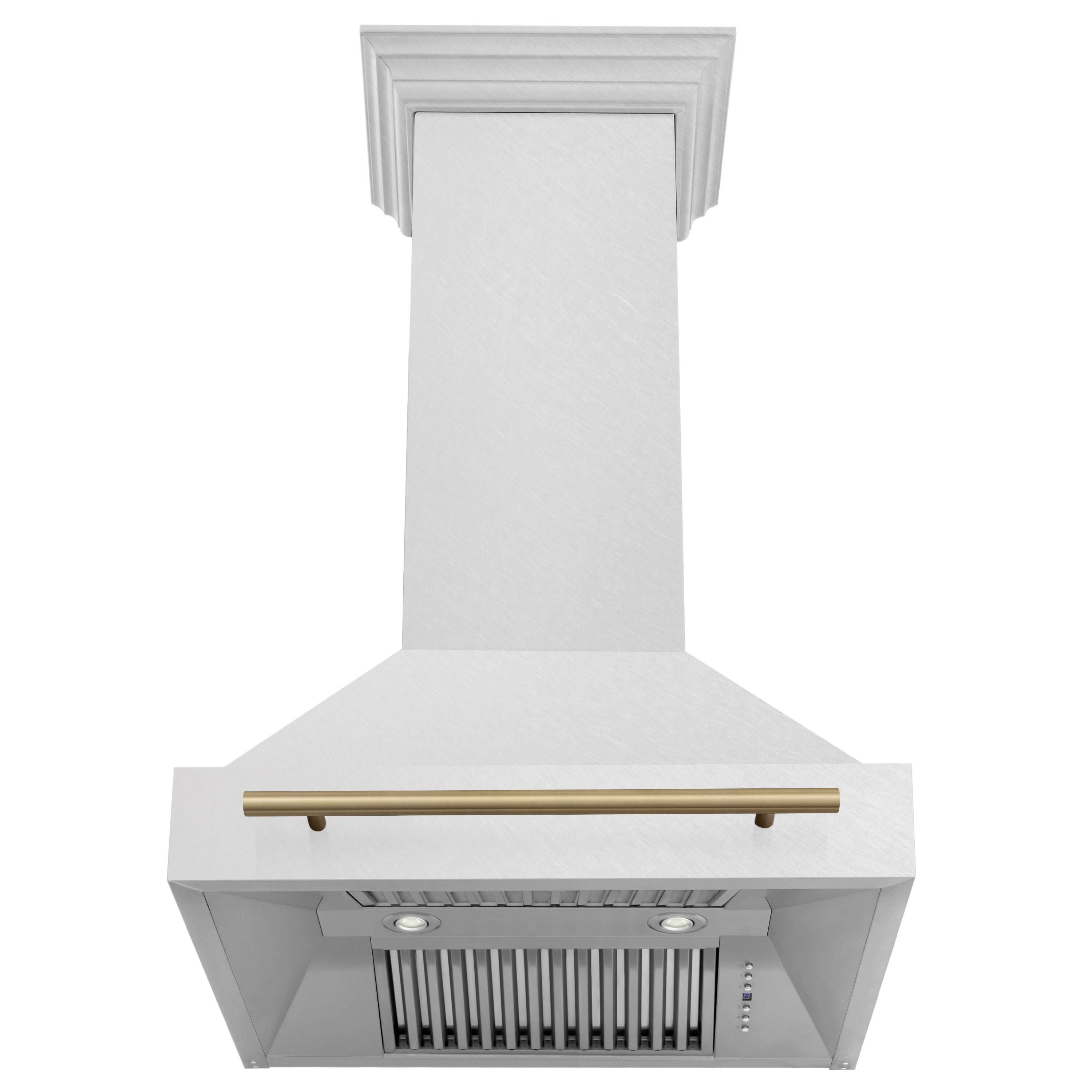 Back. ZLINE - ZLINE Autograph Edition 30 in. Satin Stainless Steel Wall Mount Range Hood with Champagne Bronze Handle (8654SNZ-30-CB) - Satin Stainless Steel.