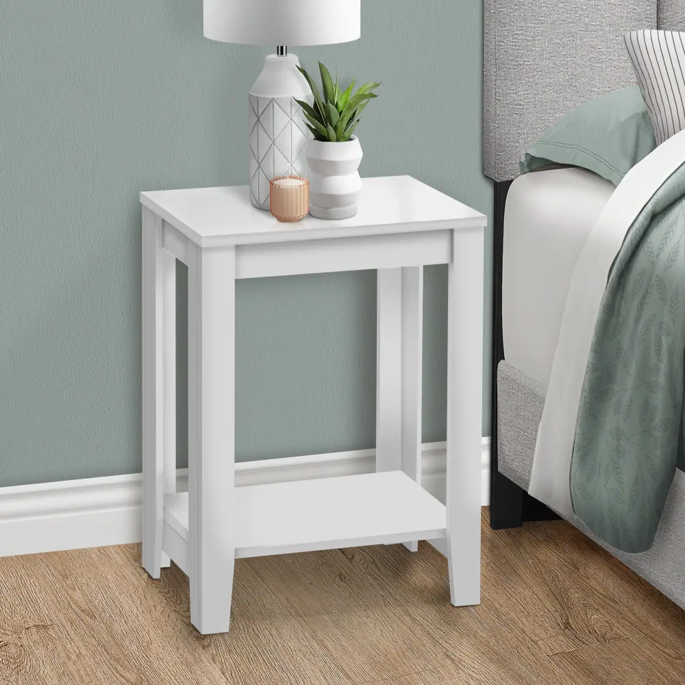 Front. Lirago - Transitional White End Table with Laminate Top Nightstand Lamp Table 22"H x 11.75"D x 23.75"W - White.