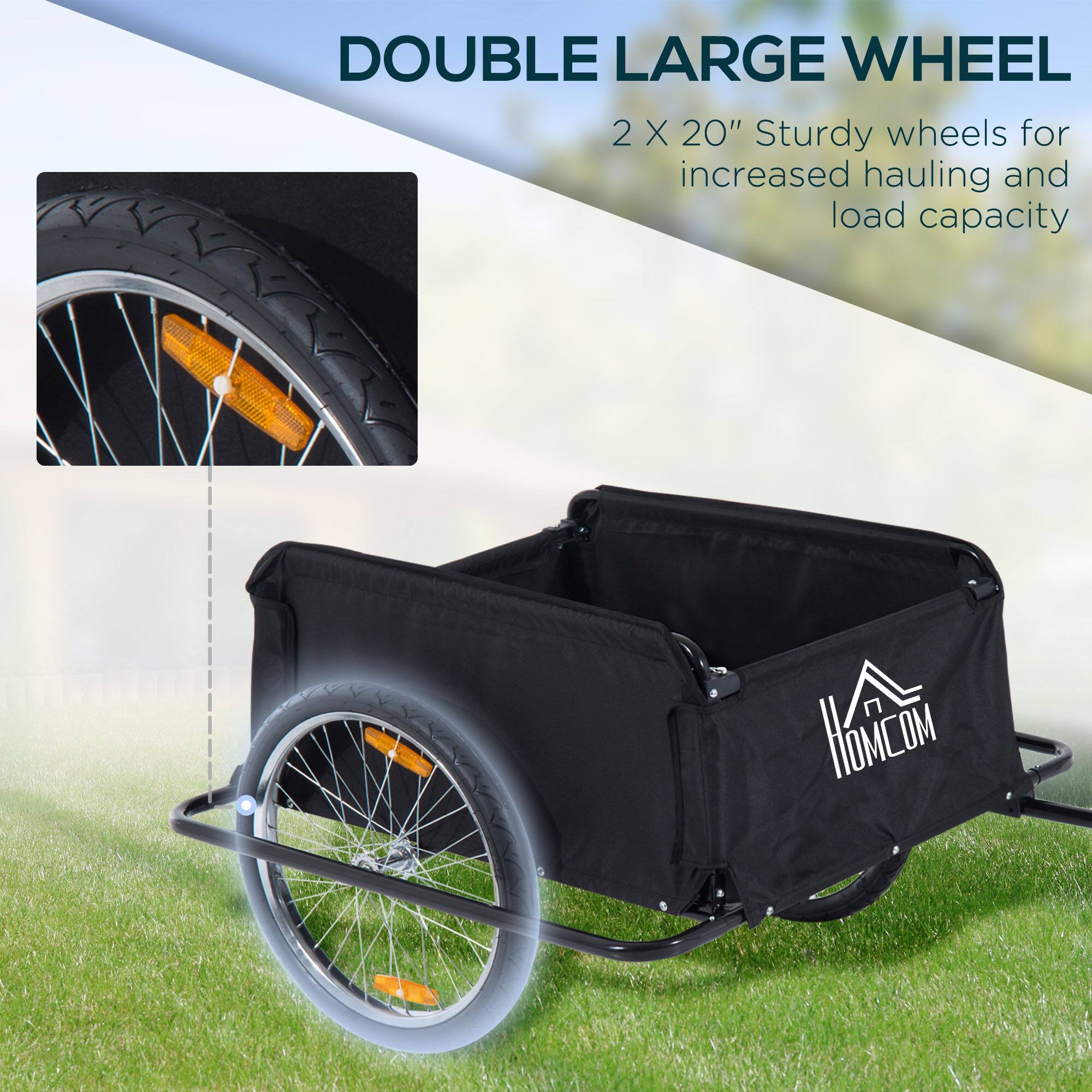 DOUBLE LARGE WHEEL, 2 X 20" Sturdy wheels for increased hauling and load capacity, HOMCOM
