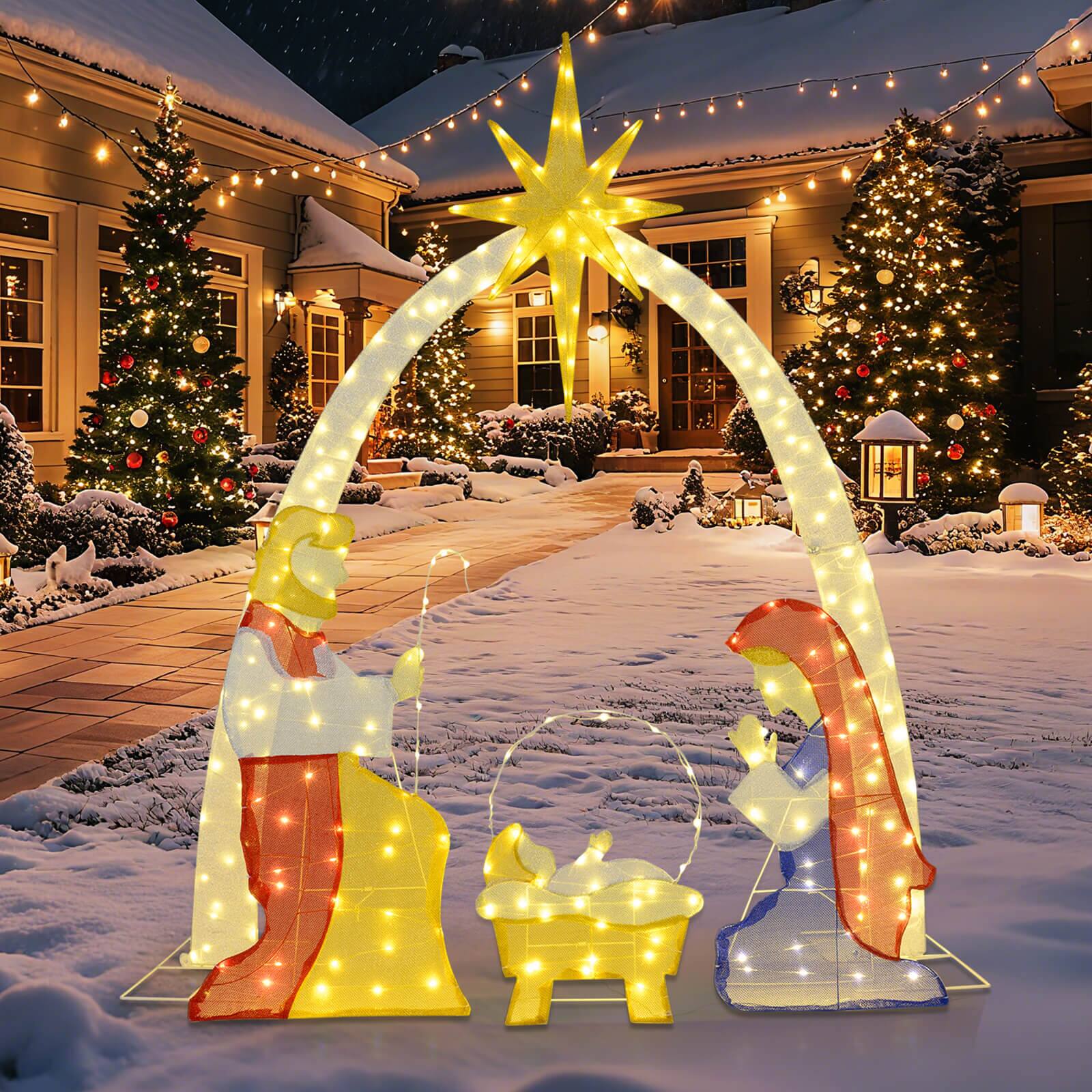 Alt View 5. Costway - Costway 6 Ft Lighted Nativity Scene with 240 Warm White LED Lights for Yard, Porch, Garden - Multicolor.