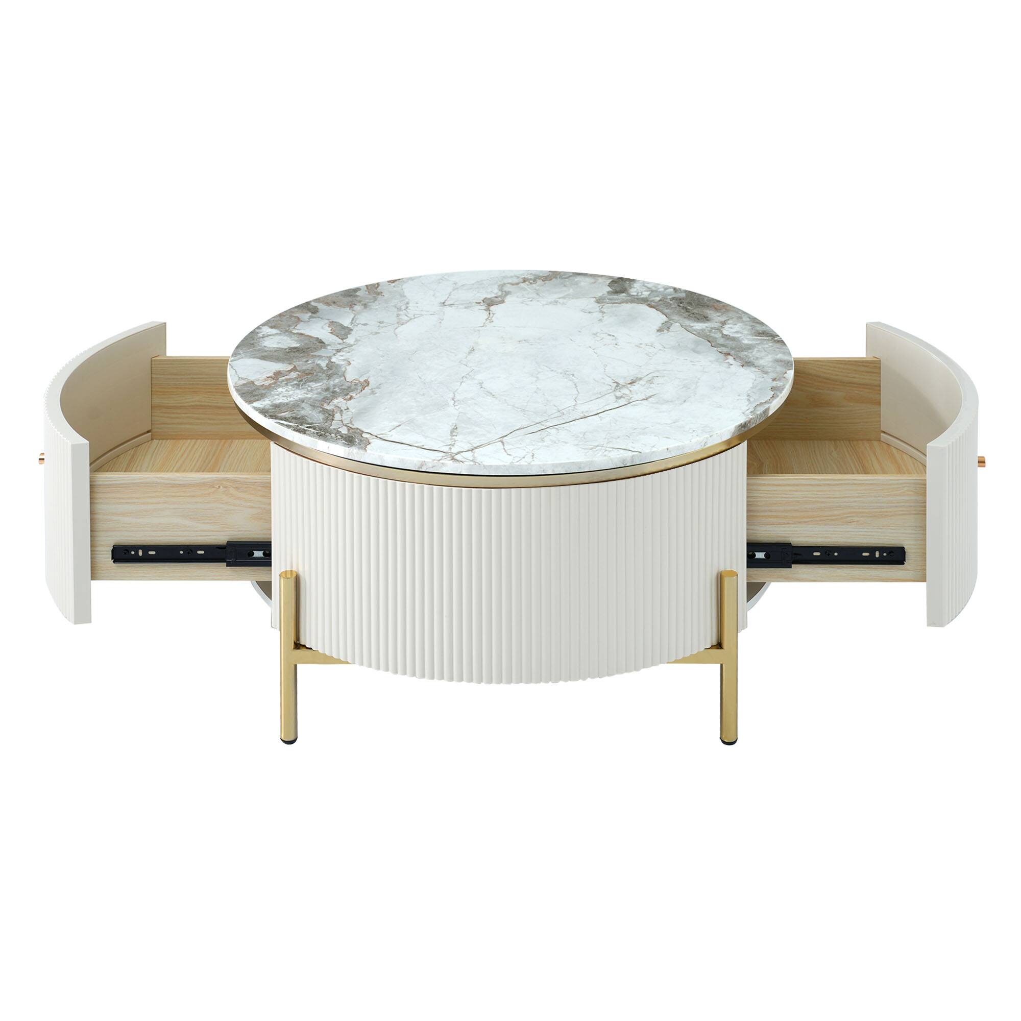 Alt View 4. Tiramisubest - Modern Round Coffee Table with 2 large Drawers Storage Accent Table(31.5") - Off White.