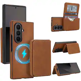 Dteck - Flip Card Holder Case for Samsung Galaxy Z Fold7,2-in-1 Magnetic Detachable Wallet Folio,RFID Blocking Shockproof Cover - Brown