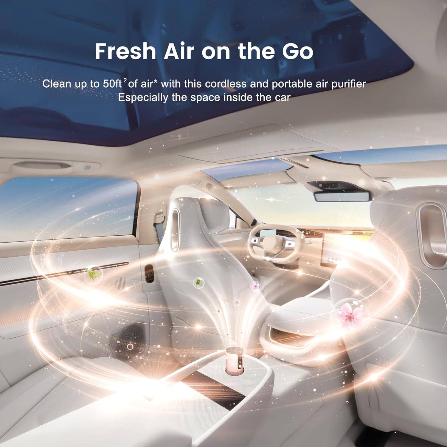 Fresh Air on the Go

Clean up to 50ft² of air* with this cordless and portable air purifier
Especially the space inside the car