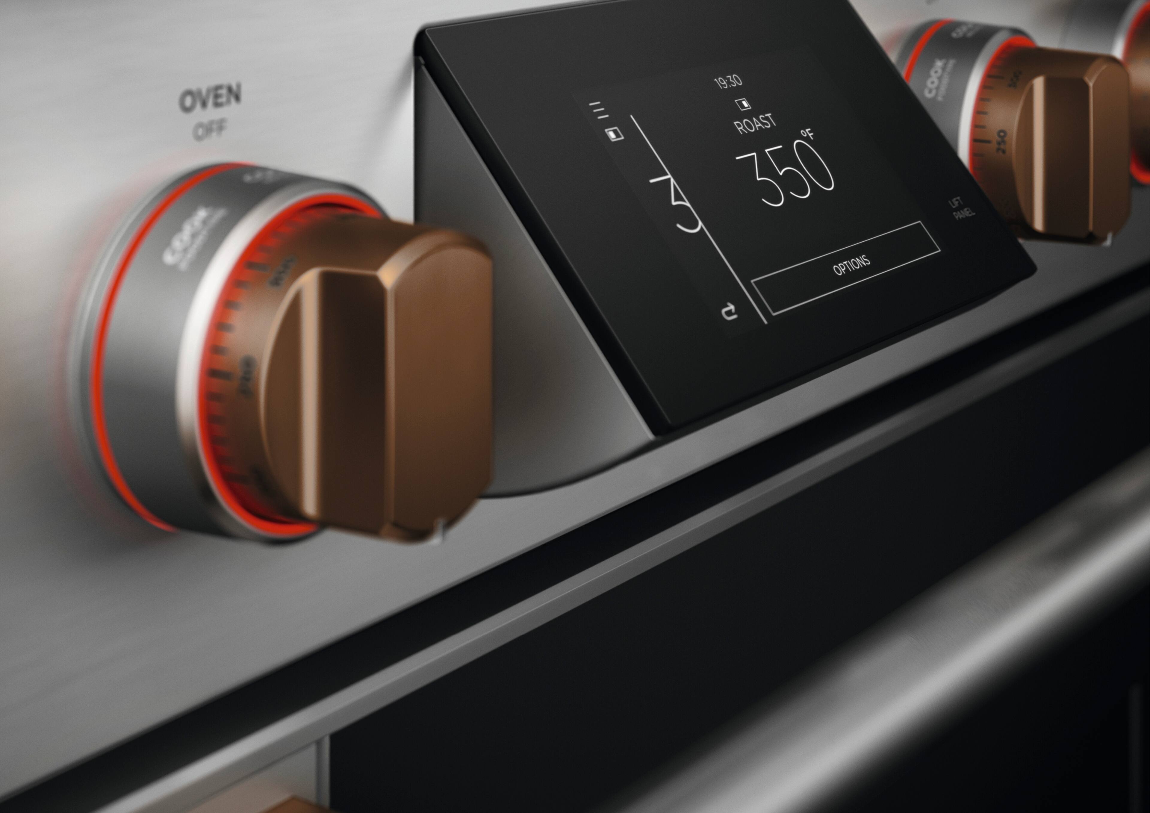 The text on the image reads: "Oven Off 1 19:30 1 Roast of 3 350 Options U Cook UFT Panel S 250." This text is grouped and corrected as follows:

"Oven Off 1 19:30 1 Roast of 3 350 Options UFT Panel S 250"

The text indicates that the oven is turned off, and it is set to cook a roast of three items at 350 degrees. The options for cooking are available on the UFT Panel, and the temperature is set at 250 degrees.