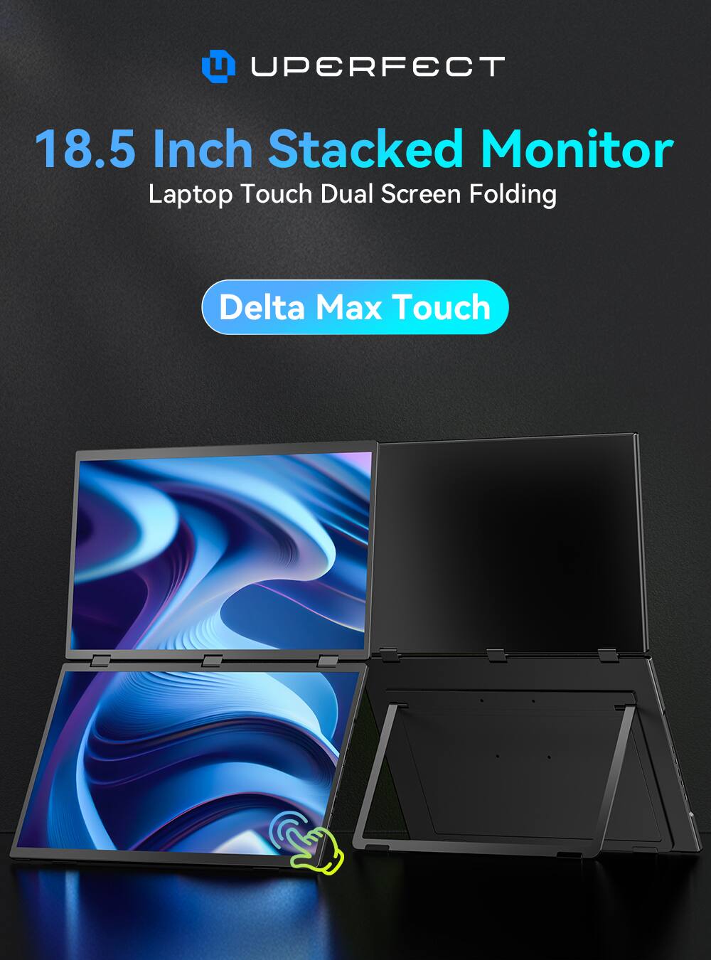 UPERFECT 18.5 Inch Stacked Monitor Laptop Touch Dual Screen Folding Delta Max Touch