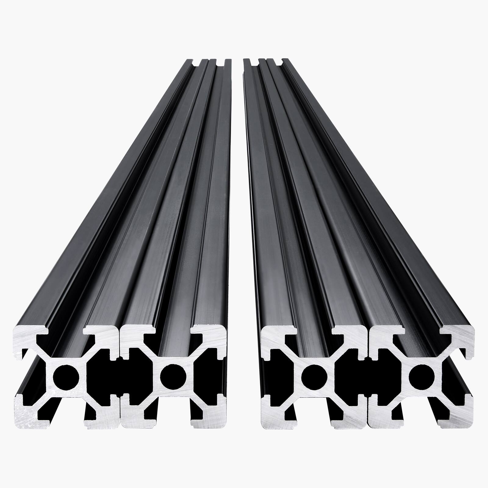 Alt View 5. VEVOR - 4PCS 47.2 in (1200mm) T Slot 2020 Aluminum Extrusion Profile, European Standard Anodized Linear Rail, High-Strength - Black.