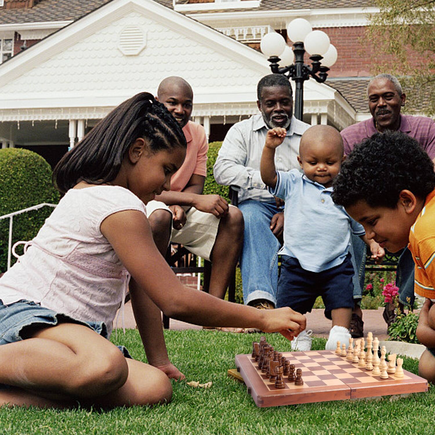Alt View 3. GSE Games & Sports Expert - 15" Large Wooden Folding 2-in-1 Chess and Checkers Board Game Set with Chess Storage Slots Drawer.