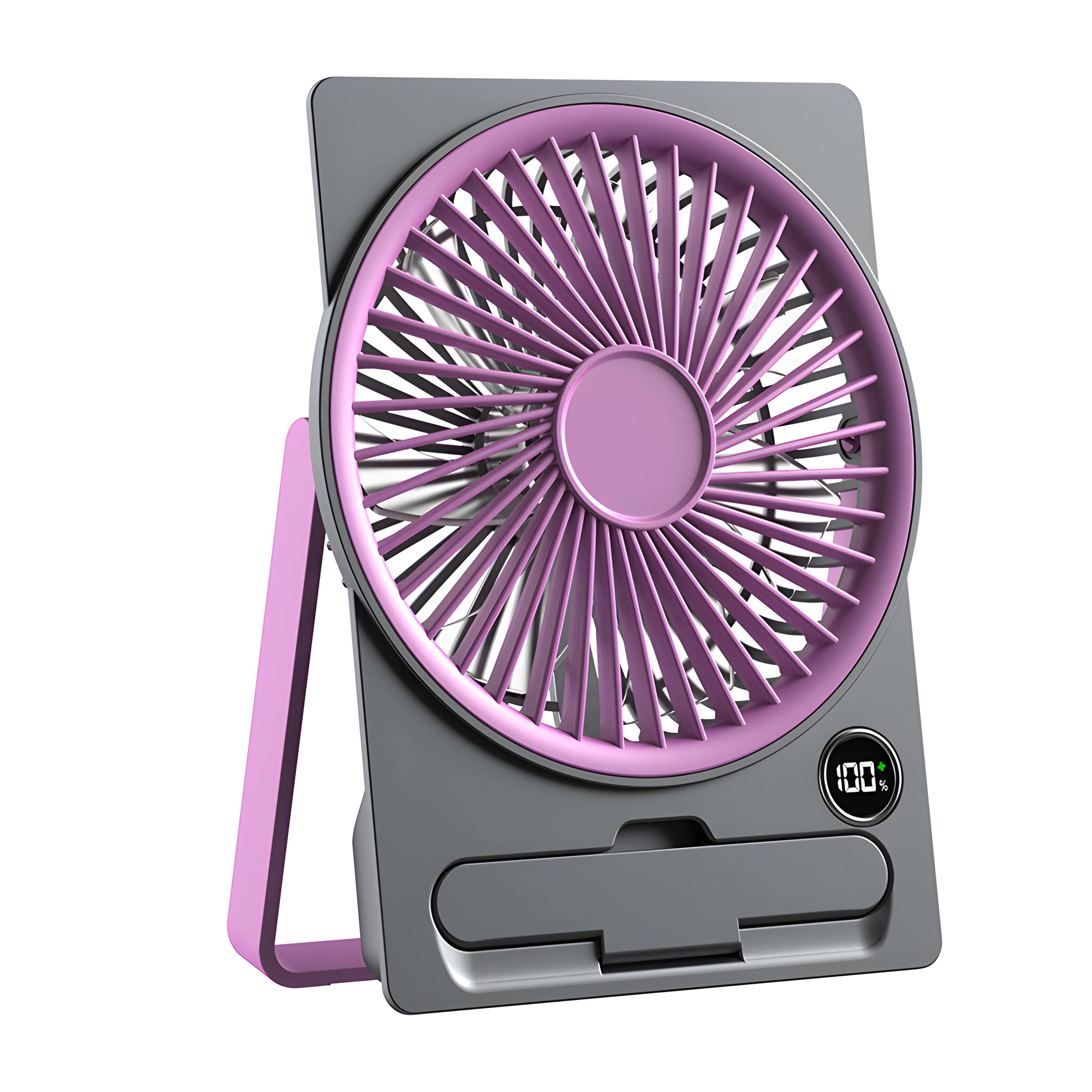 Front. Cluzine - Card-Style Desk Fan, Rechargeable, 5+1 Speeds, 180° Angle, with Phone Stand, for Office & Bedroom.