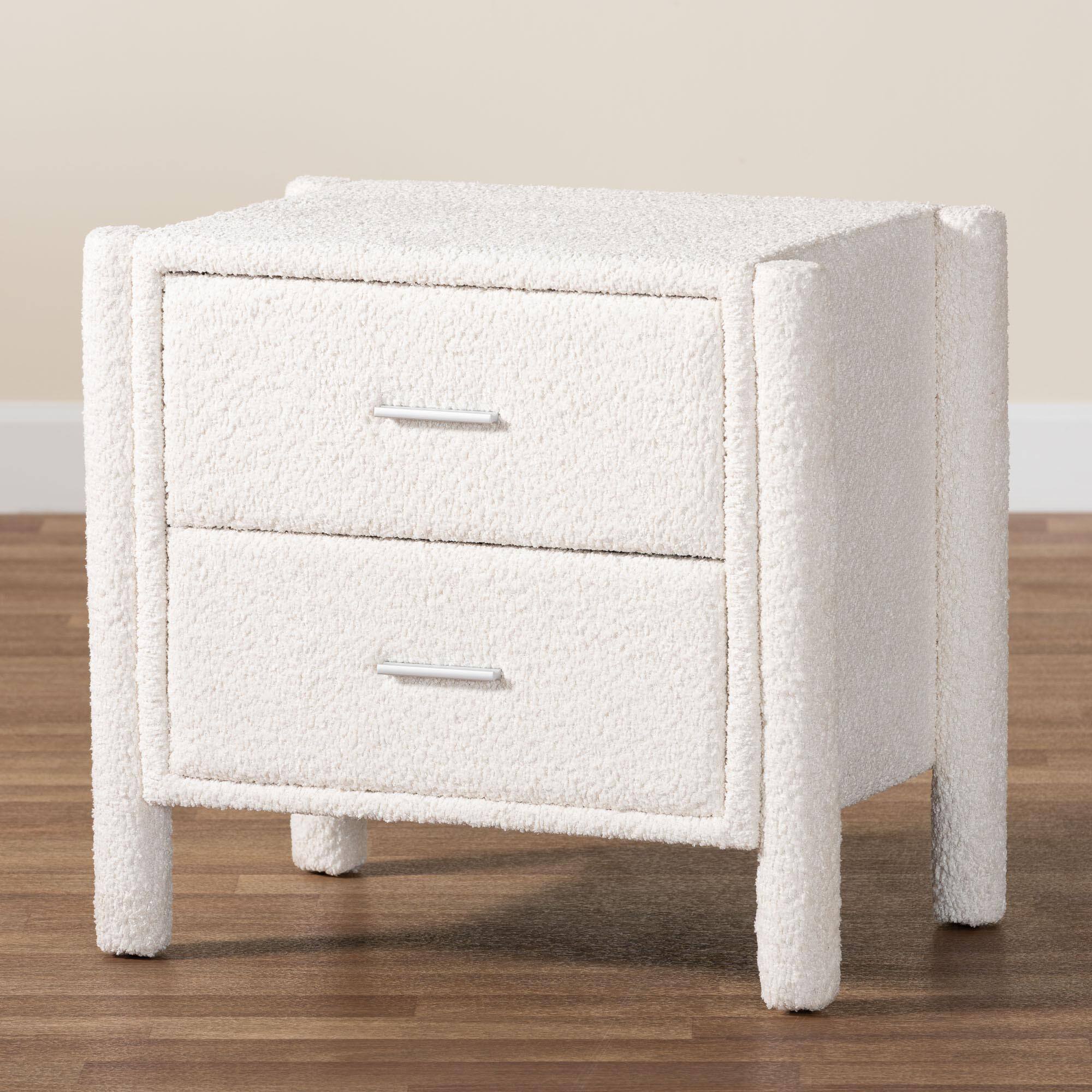 Alt View 6. Baxton Studio - Laria Modern Teddy-Bear Fabric 2-Drawer Nightstand - White.
