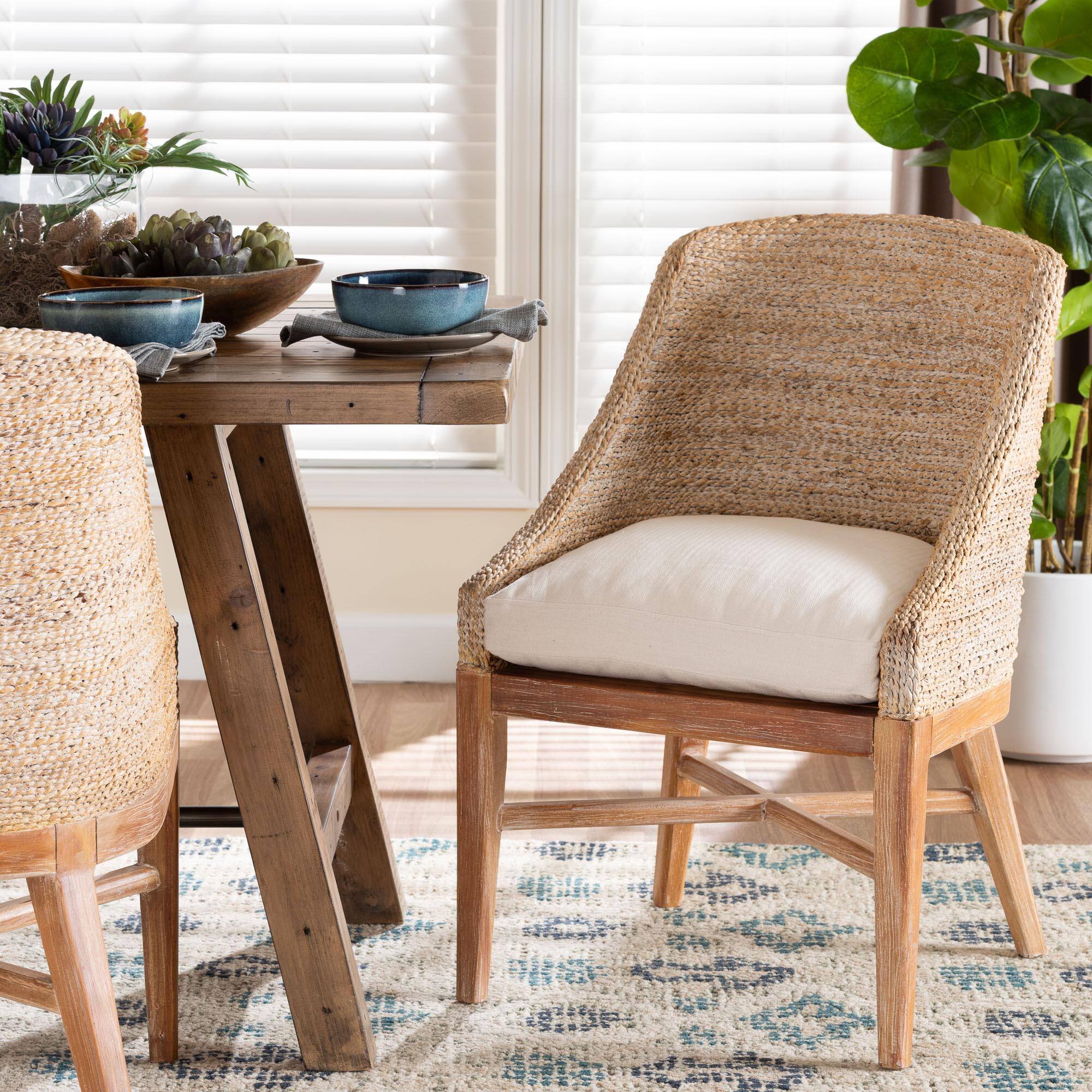 Alt View 4. bali & pari - Jasper Seagrass Dining Chair with Mahogany Wood Frame - Accent Chair with Woven Wingback and Cushioned Seat - White Wash.