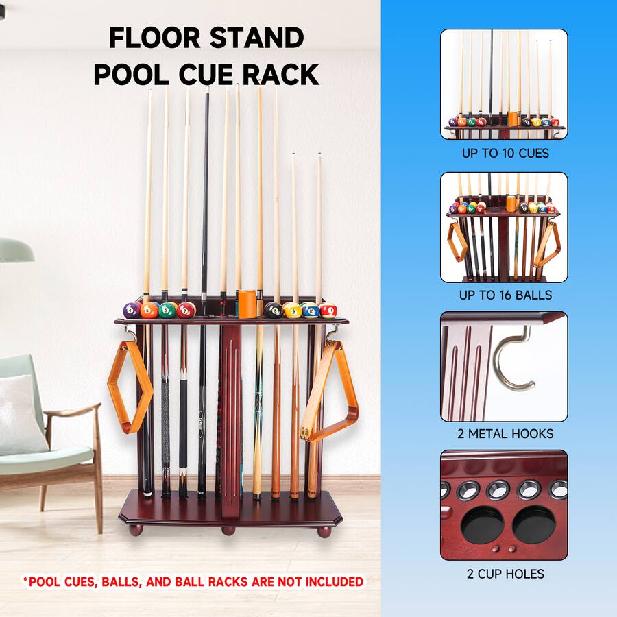 GSE Games & Sports Expert Wood 10 Floor Stand Pool Cue Rack Only Holds ...