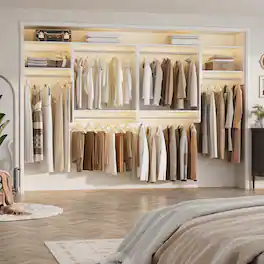 Aheaplus - 36'' - 60'' Wall Mounted Closet Organizer, 5FT Wardrobe System with 3 Hanging Rods and 3 Shelves, Max Load 800 LBS - White