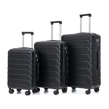 Front. Ecooso - 20"/24"/28" 3 pcs/set in ABS Spinner Wheel Luggage, Matching Color , With Combination Lock - Black.