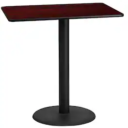 Emma + Oliver - 24"x42" Rectangular Laminate Bar Table with 24" Round Base - Mahogany