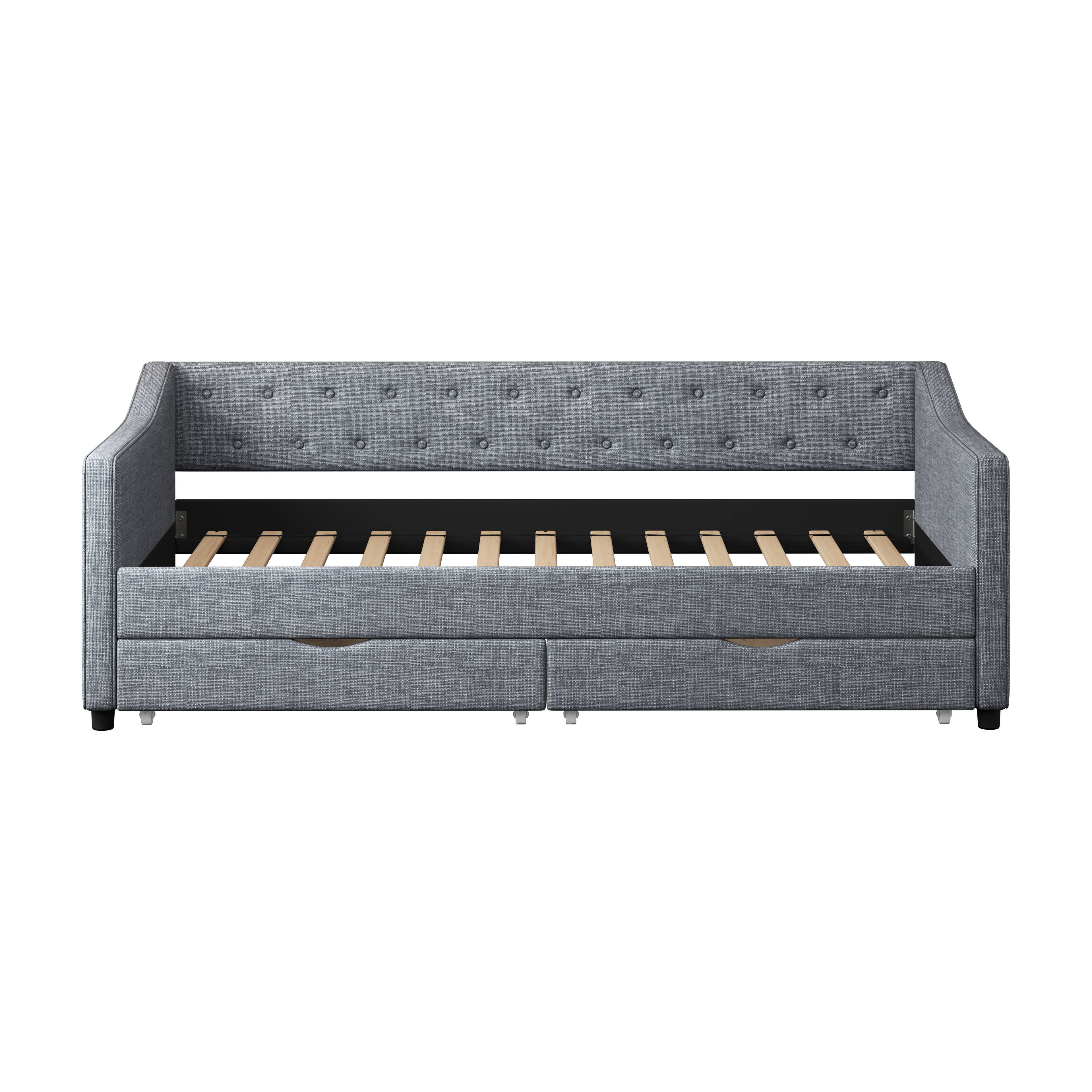Alt View 1. Tiramisubest - Twin Size Daybed with Drawers Upholstered Tufted Sofa Bed, with Button on Back and Piping on Waved Shape Arms-Light Grey - LIGHT GREY.