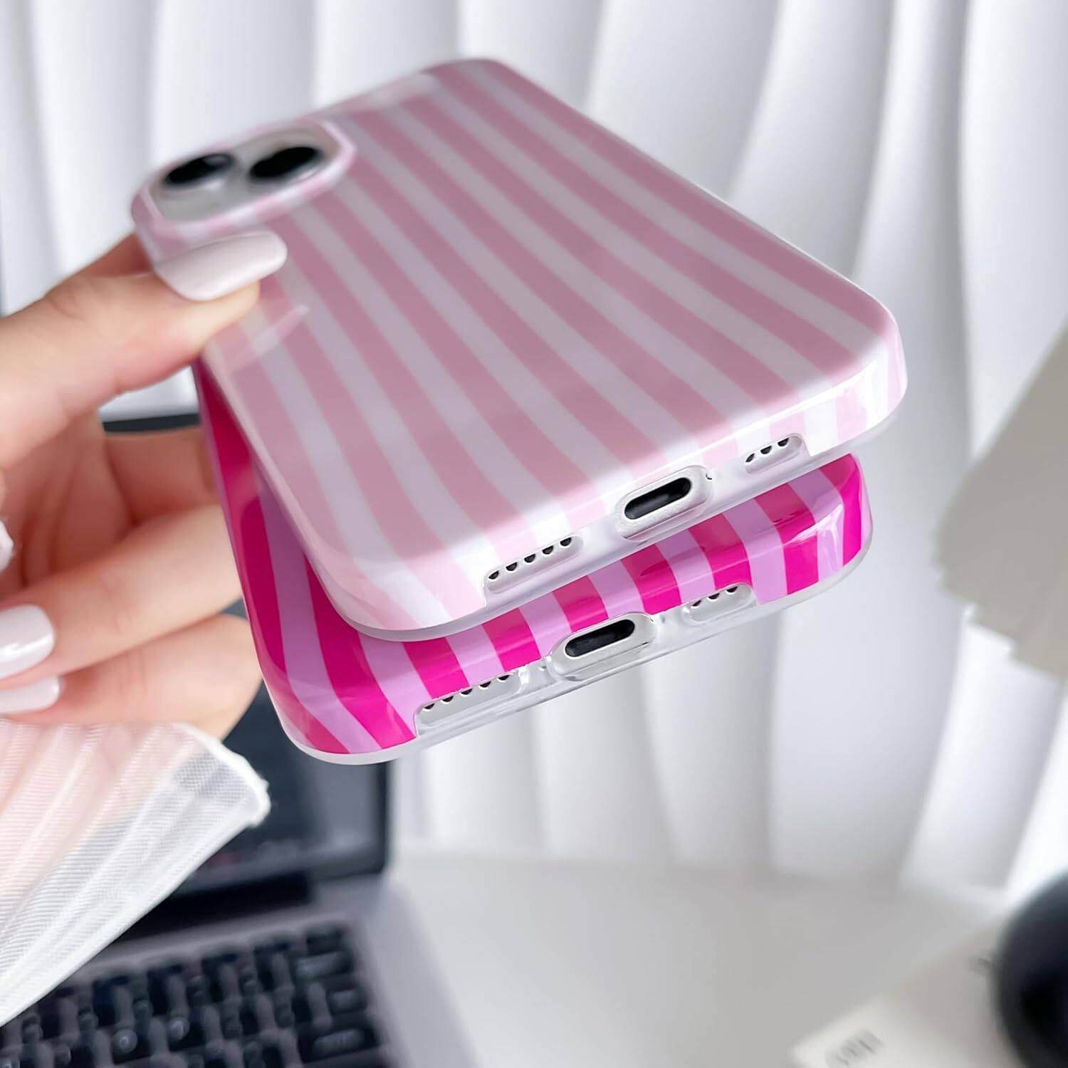 Back. ACJPR - iPhone 14 Case, Striped Design, Soft TPU Shockproof (Pink) - Color: Pink Size: iPhone 14.
