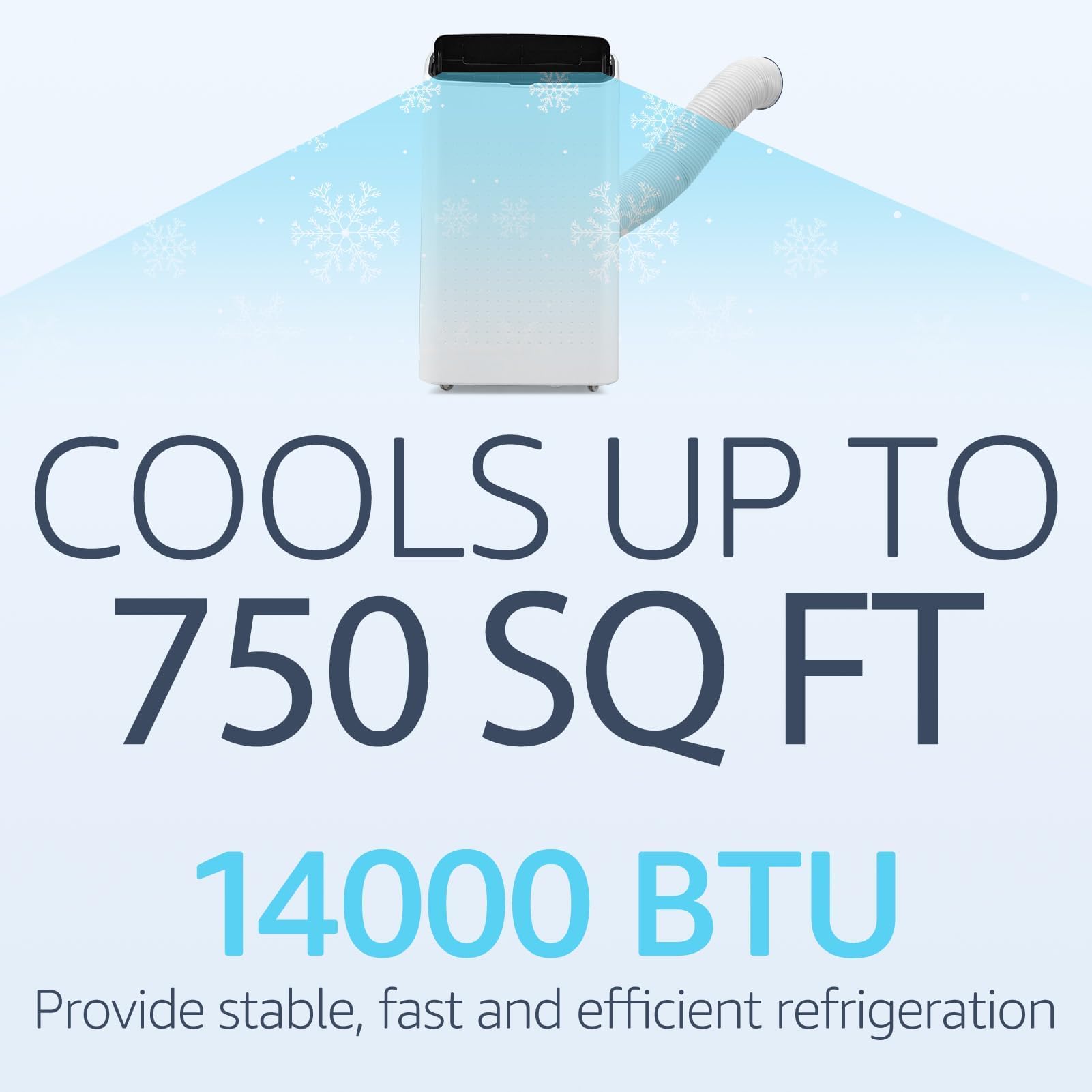 COOLS UP TO 750 SQ FT  
14000 BTU  
Provide stable, fast and efficient refrigeration