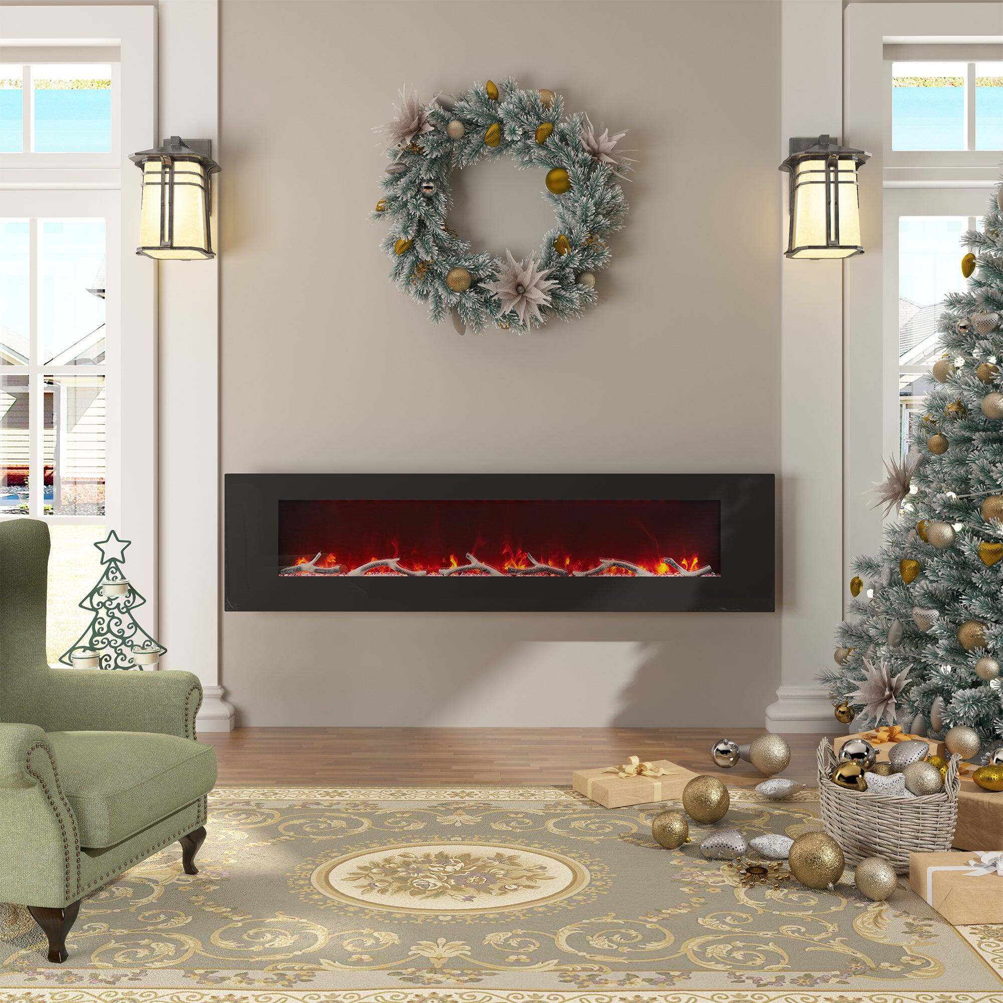 Alt View 3. Boyel Living - 72 in. Wall Mounted Infrared Electric Fireplace with Multi-Color Flame and CSA Certification - Black.