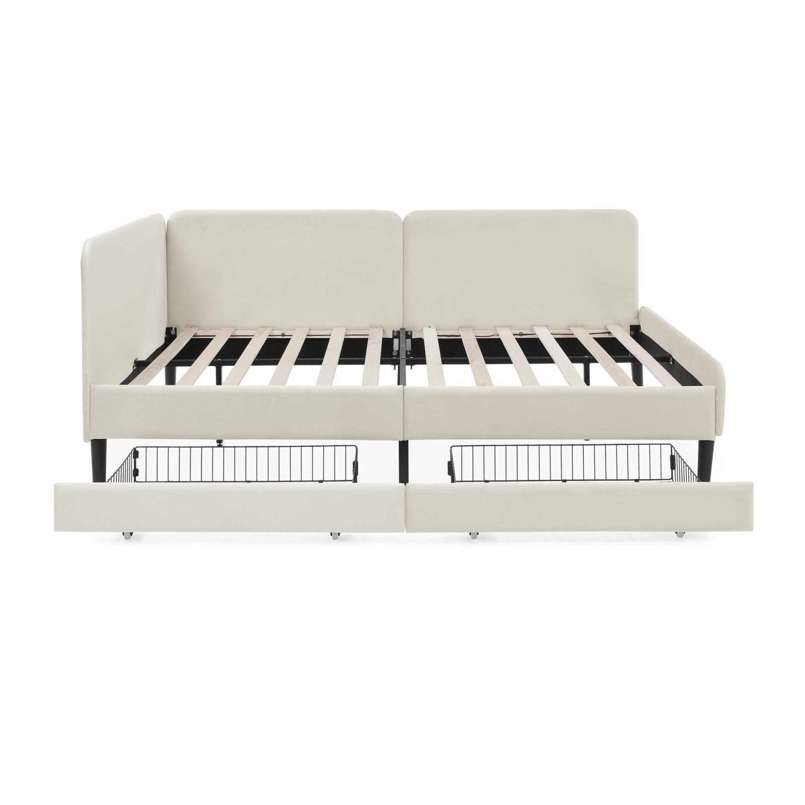 Alt View 9. Ecooso - Full Size Upholstered Platform Bed Frame with 2 Storage Drawers, Adjustable Velvet Sofa Bed - Beige.