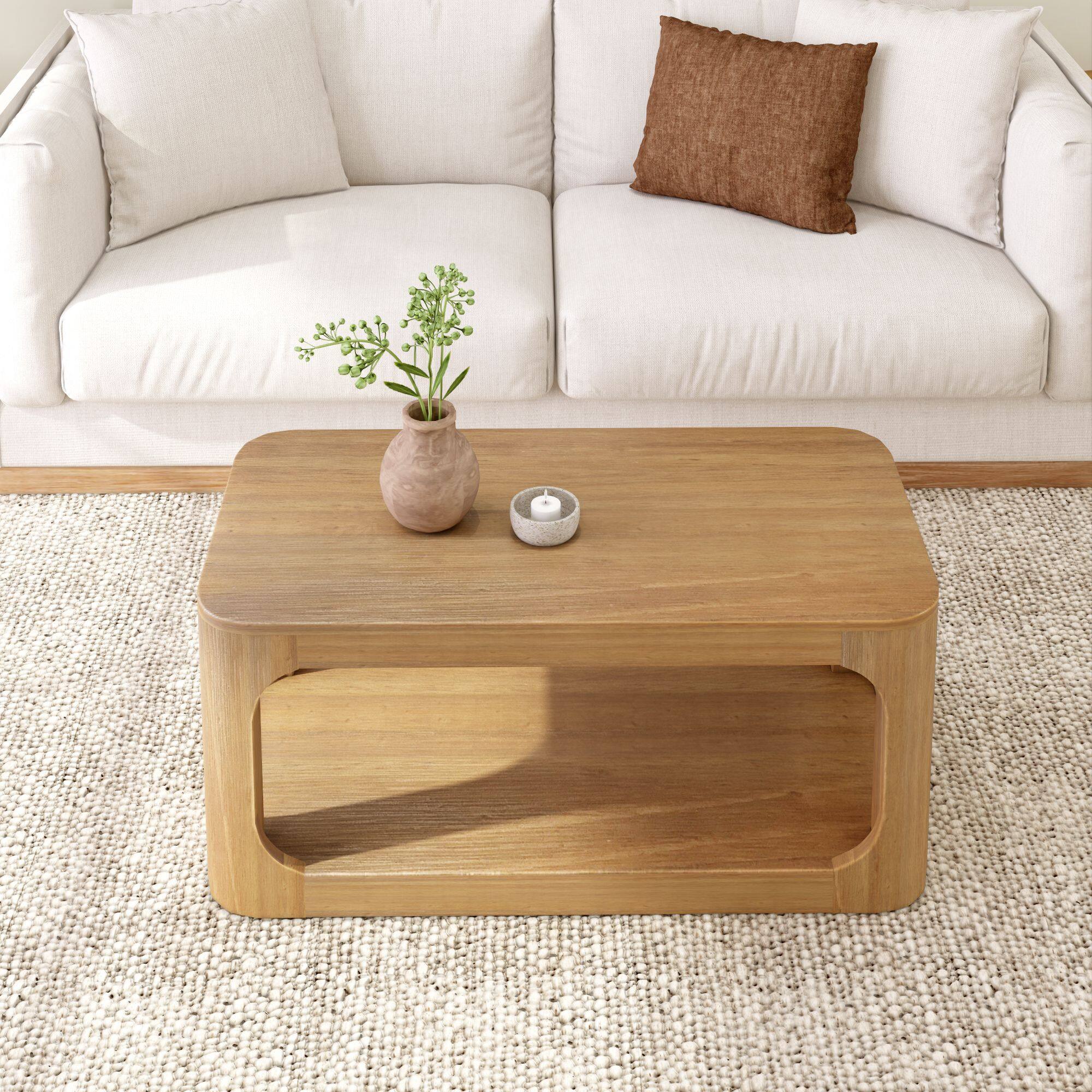 Alt View 2. Plank+Beam - Forma Rectangular Coffee Table with Shelf (40in x 20in / 1020mm x 510mm), Pecan - Pecan.