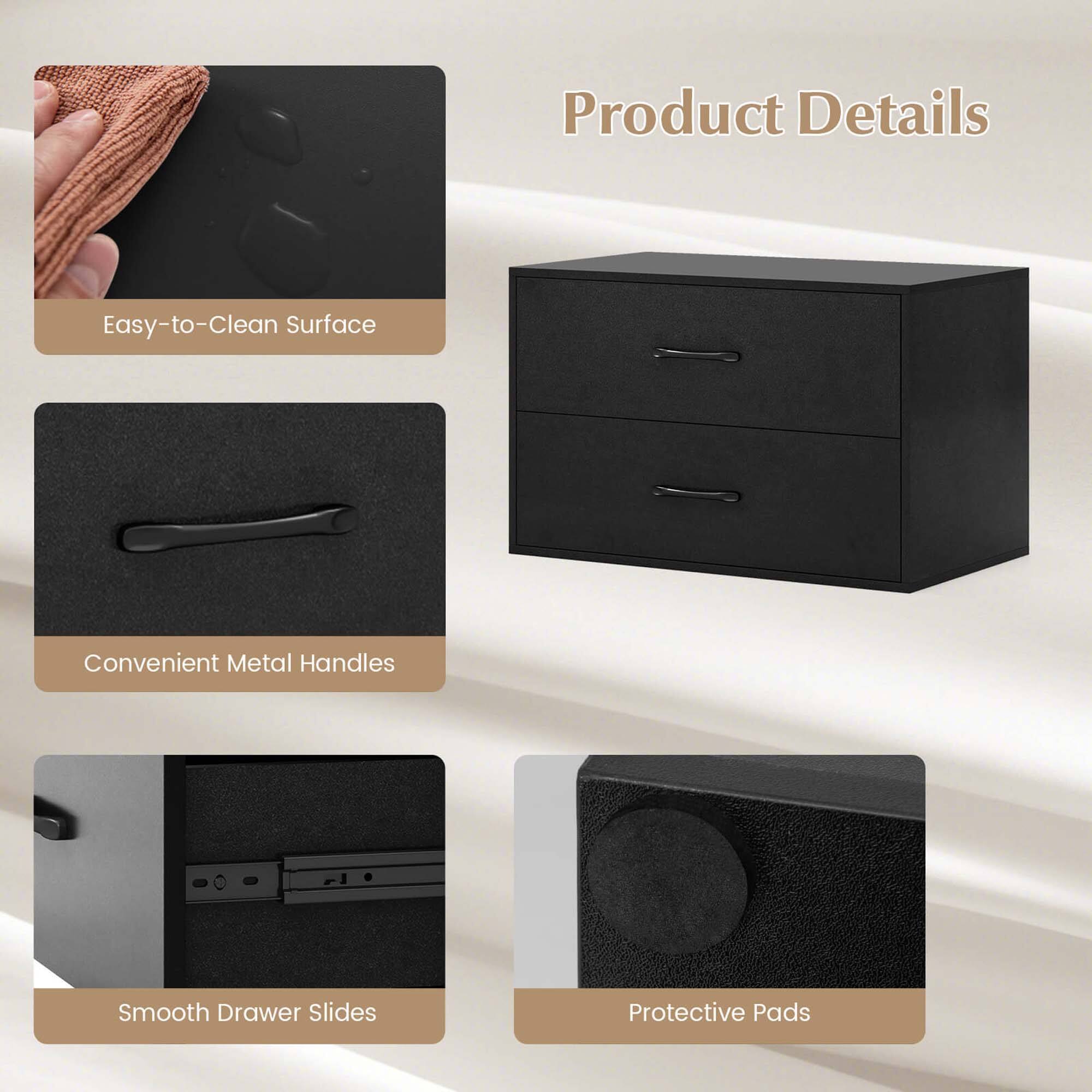 Product Details: Easy-to-Clean Surface, Convenient Metal Handles, Smooth Drawer Slides, Protective Pads.