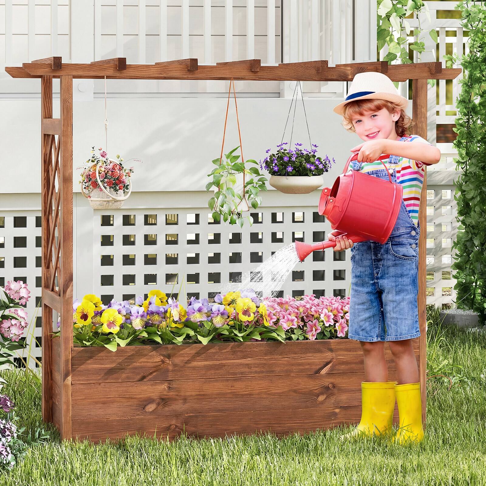 Alt View 3. Gymax - Gymax Wooden Raised Garden Bed/ Lattice Trellises Hanging Roof Drainage Indoor Outdoor - Orange.