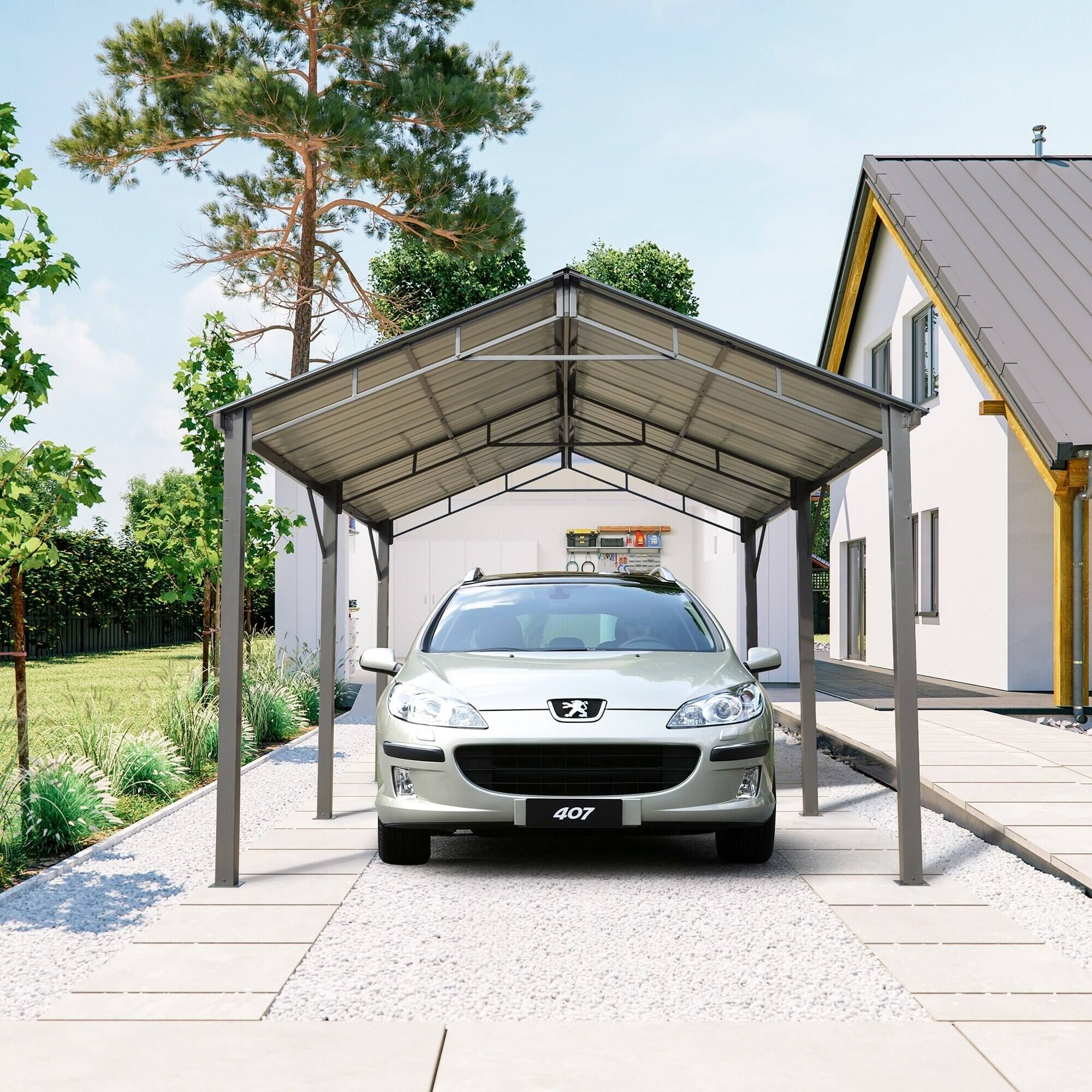 Angle. U-HOMY - Outdoor Carport – Galvanized Steel Roof, Heavy-Duty All-Weather Shelter for Cars, Boats, Tractors & Equipment - 10'x 16'.