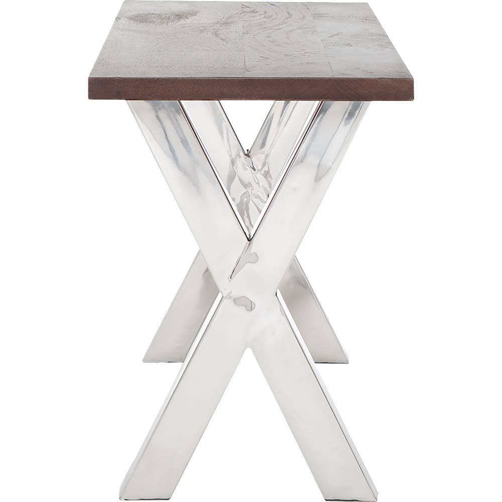 Alt View 11. Finch - Rectangular Stainless Steel and Mango Wood Backless Bench - Dark Walnut Brown.