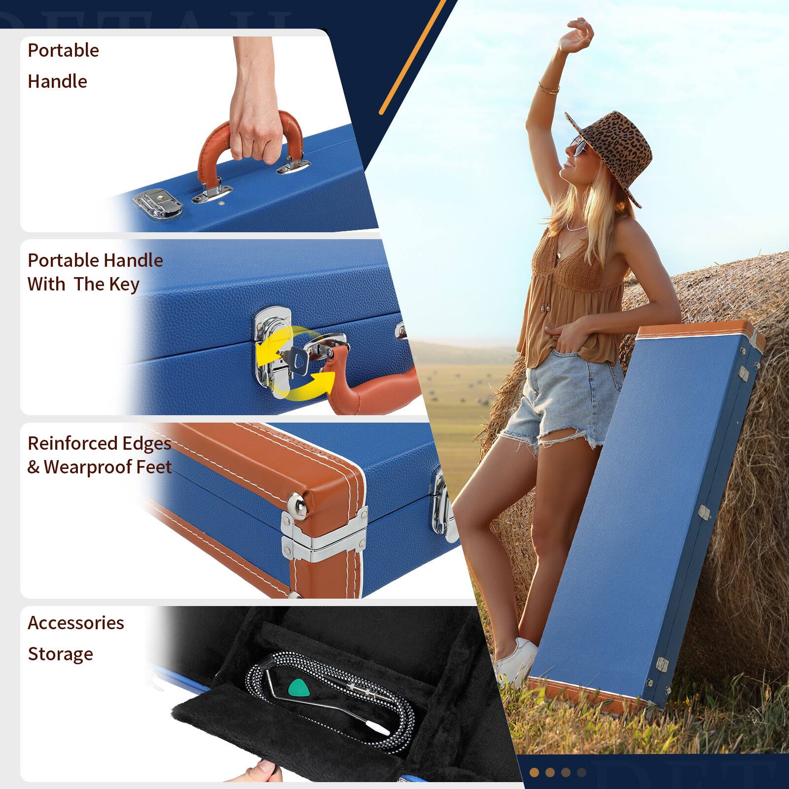 - Portable Handle
- Portable Handle With The Key
- Reinforced Edges & Wearproof Feet
- Accessories Storage