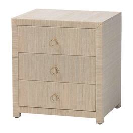 bali & pari - Quinn Bohemian Woven Natural Grasscloth 3-Drawer Nightstand - Natural/Gold