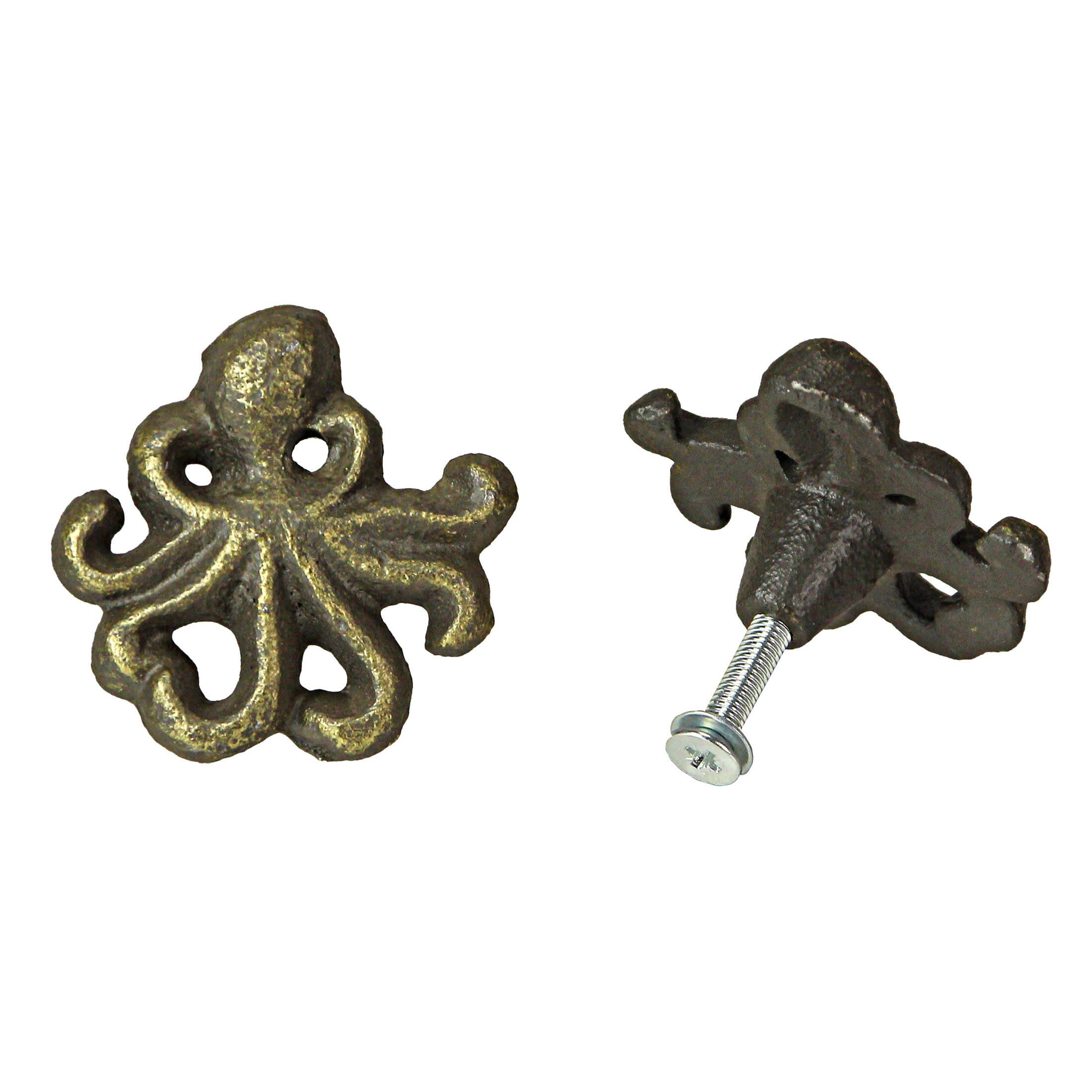 Alt View 2. Zeckos - Bronze Cast Iron Octopus Drawer Pull Decorative Cabinet Knob Nautical Set of 6 - Bronze.