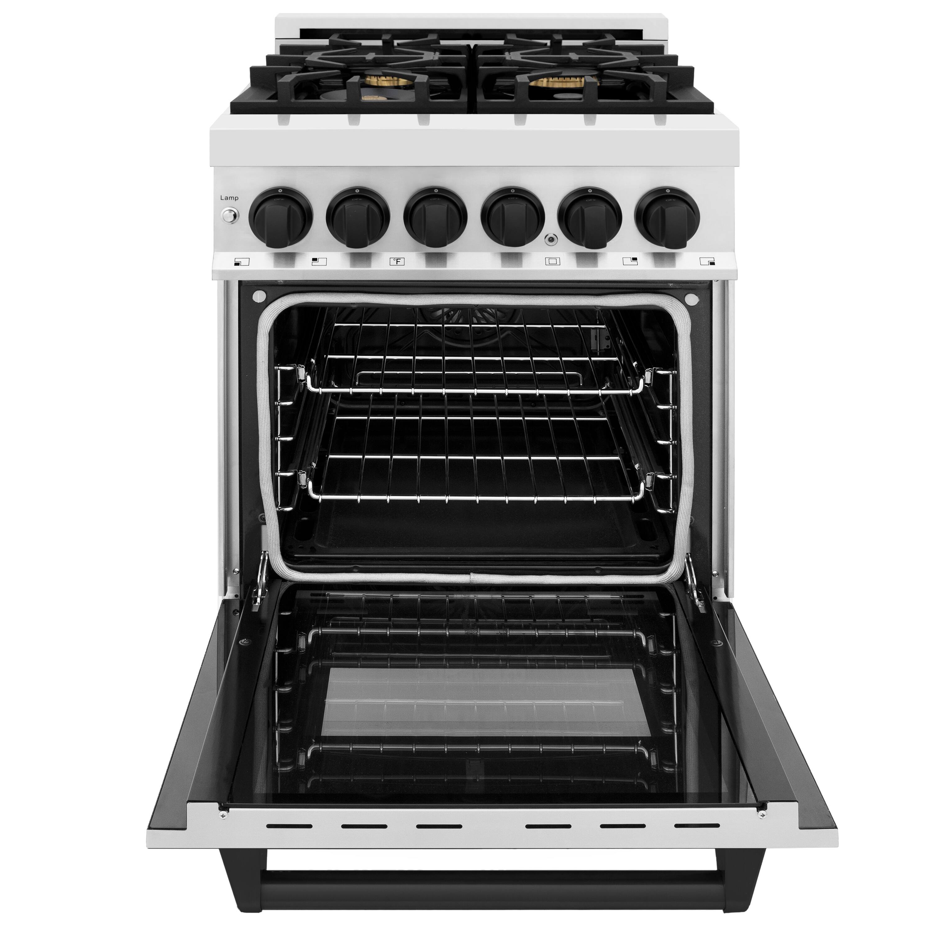 Left. ZLINE - Autograph 24" Legacy Dual Fuel Range w/ 4 Burners & Matte Black Accents (RAZ-24-MB) - Stainless Steel/Matte Black.