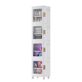 Vecelo - Tall Narrow Plastic Storage Cabinet with Adjustable Shelves, Doors & Wheels, Waterproof & Dustproof Design - Narrow White