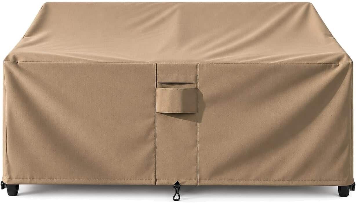 KHOMO GEAR - Patio Loveseat Cover - Heavy Duty, Water Resistant Outdoor Sofa & Couch Furniture Cover - 76" W x 33" D x 32.5" H - Brown