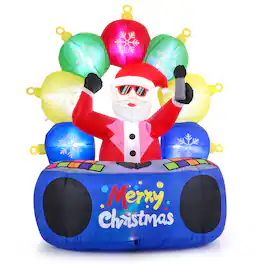 Gymax - 6Ft Inflatable DJ Santa Blow up Christmas Party Santa Claus Decoration w/ Rotating Music Light - Multi-color