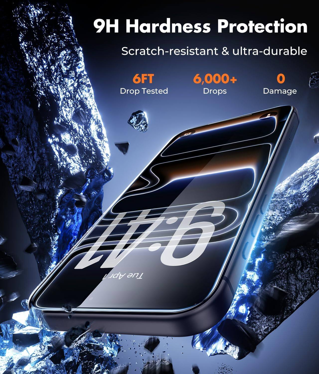 9H Hardness Protection  
Scratch-resistant & ultra-durable  
6FT Drop Tested  
6,000+ Drops  
0 Damage  
176 / Apr Tue