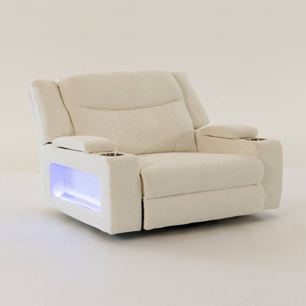 Alt View 10. Ropilly - Ropilly Extra Wide Power Recliner with Heat and Massage Cream Velvet Chair - Cream.