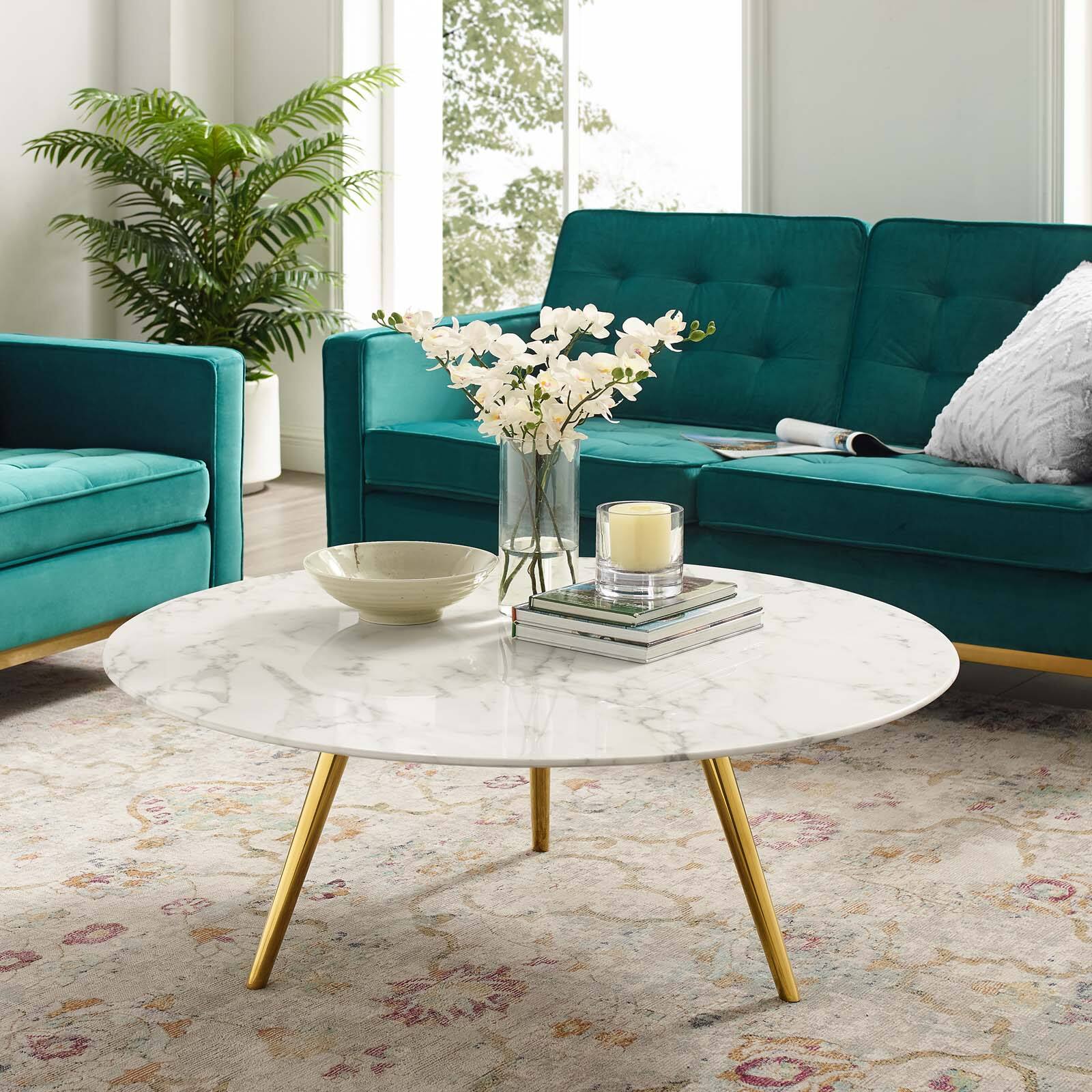 Modway - Lippa Round Artificial Marble Coffee Table with Tripod Base - Gold White price history on PriceWatchPro