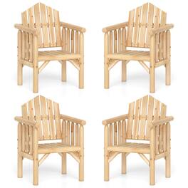 Costway - 4 PCS Outdoor Wood Armchair with Armrests and Reclined High Backrest for Porch - Natural