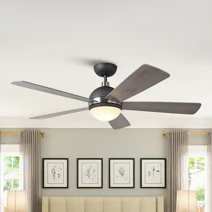 Front. Parrot Uncle - 52" Modern Gray Wooden Ceiling Fan with Light and Remote - Graphite.
