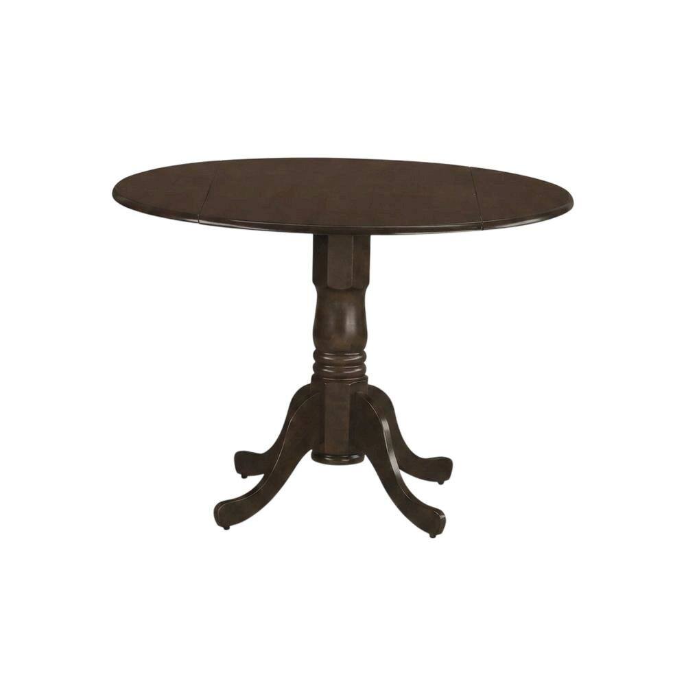 Angle. FurniFact - Saddle Brown Drop Leaf Round Table - Espresso.