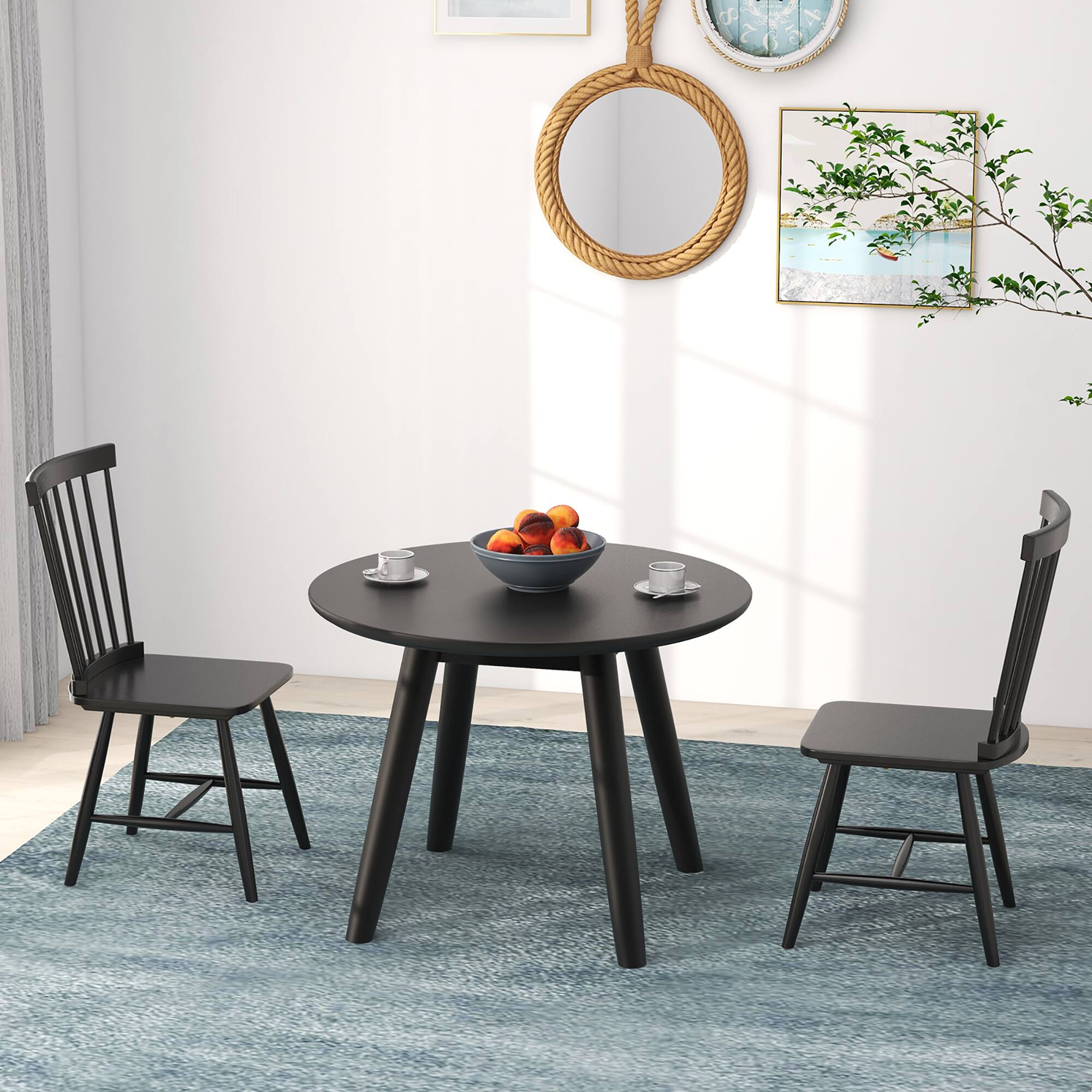 Alt View 4. Gymax - Gymax Dining Chair Set of 4 Solid Wood Windsor Chair w/ High Spindle Back & Wide Seat Black - Black.