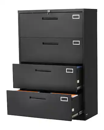 Front. Glintex - 4 Drawer Metal File Cabinet Vertical Filing Storage with Lock and Hanging Rod for Office Home Legal A4 Letter File - Black.
