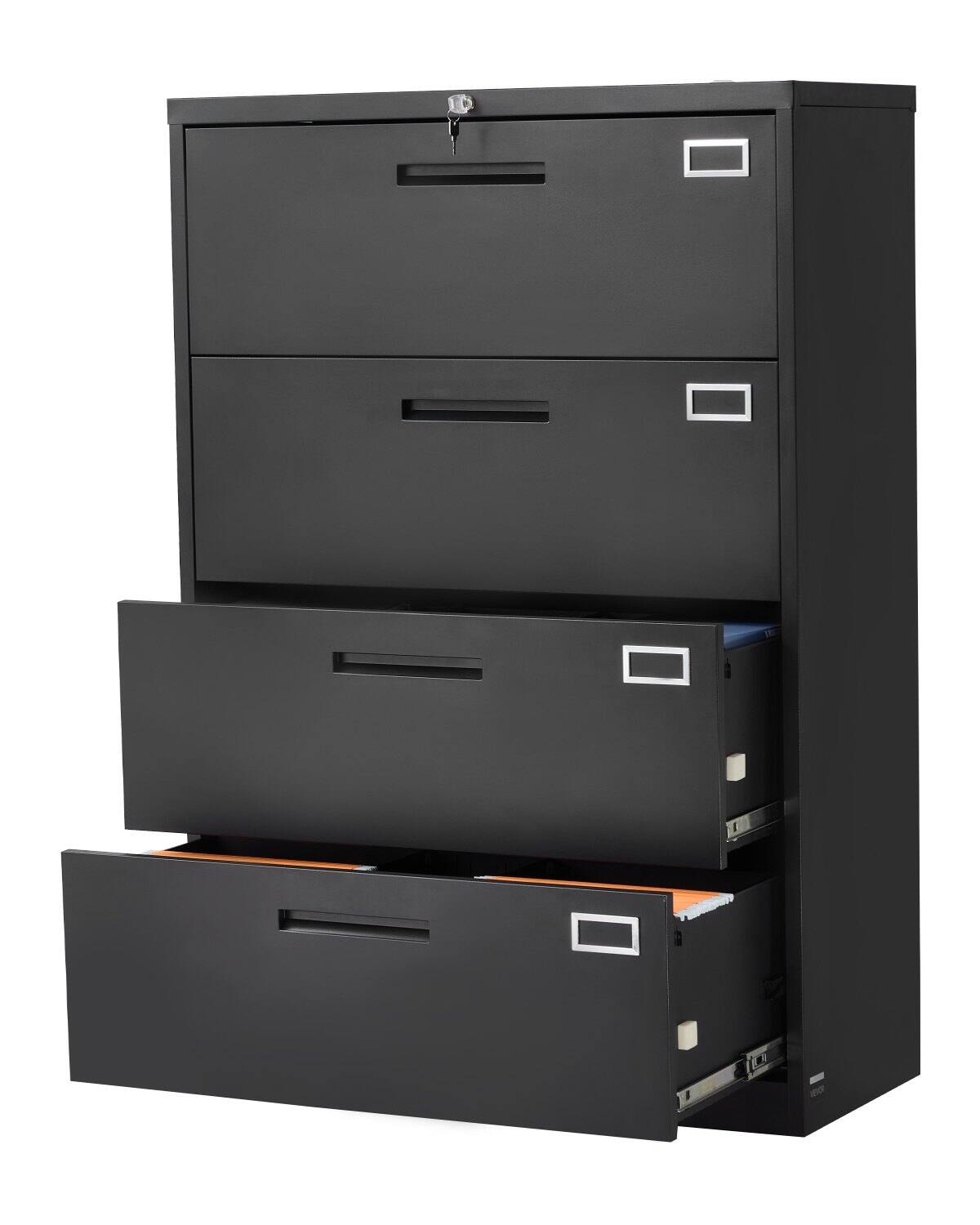 Front. Glintex - 4 Drawer Metal File Cabinet Vertical Filing Storage with Lock and Hanging Rod for Office Home Legal A4 Letter File - Black.