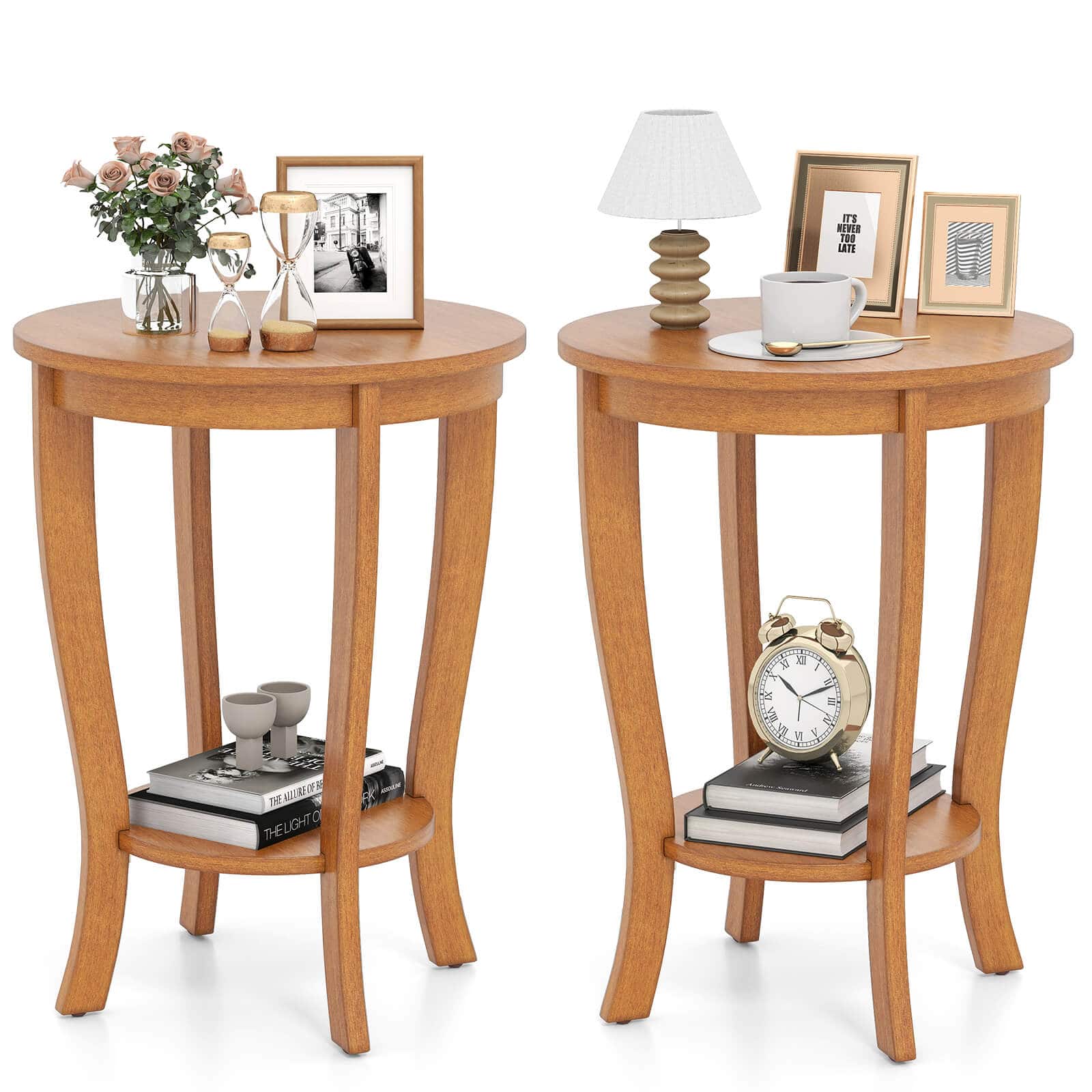 "Costway - 2 PCS 2-Tier End Table 18"" Round Compact Sofa Side Nightstand with Storage Shelf - Walnut" price history on PriceWatchPro