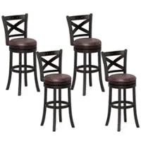 Costway - 29" Swivel Bar Stools Set of 4 Footrest & Rubber Wood Frame for Kitchen Island - Brown - Front_Zoom